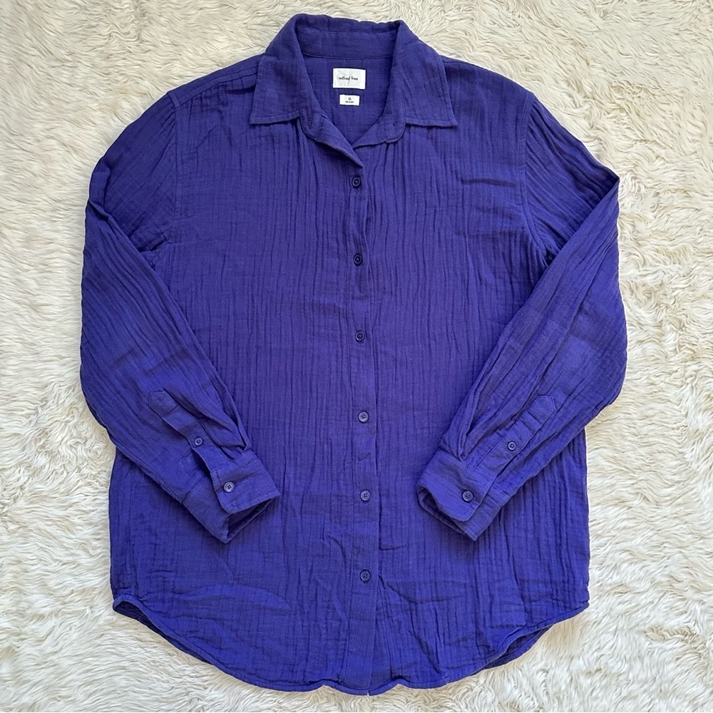 Aritzia Wilfred Free Top Sail Shirt 100% Organic Cotton Button-Up Purple XS
